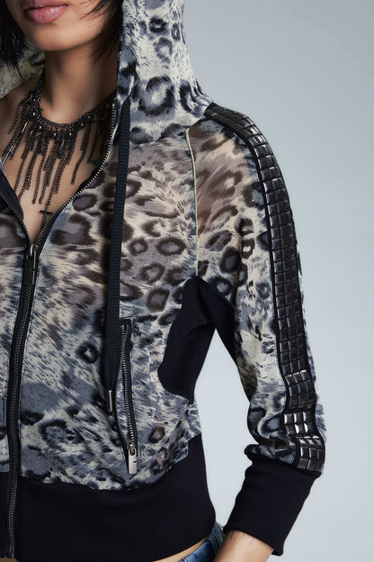 Gold Leopard Rivet Mesh Mid-Sleeve Top