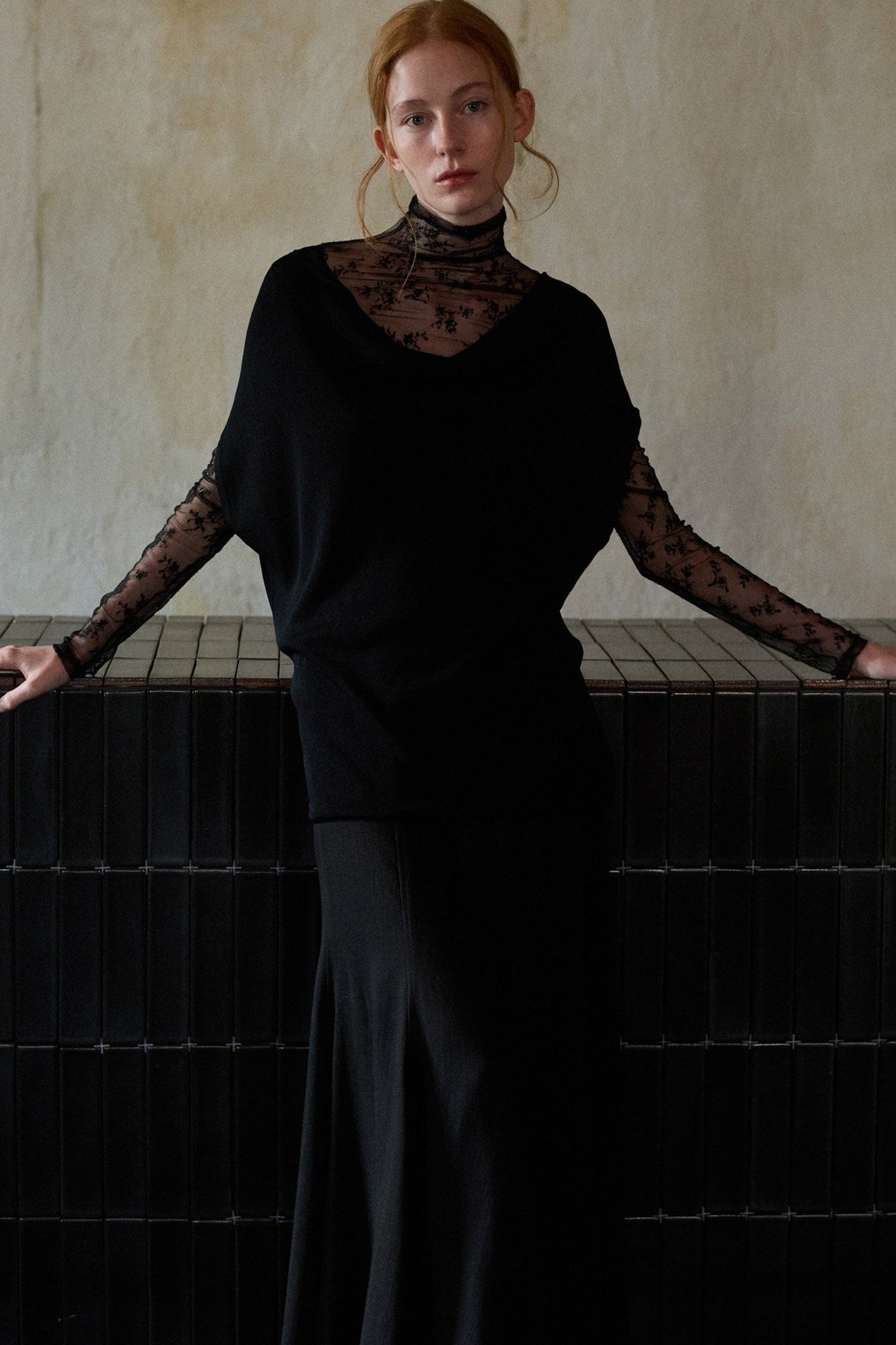 Black Tencel Drape Knitted Top