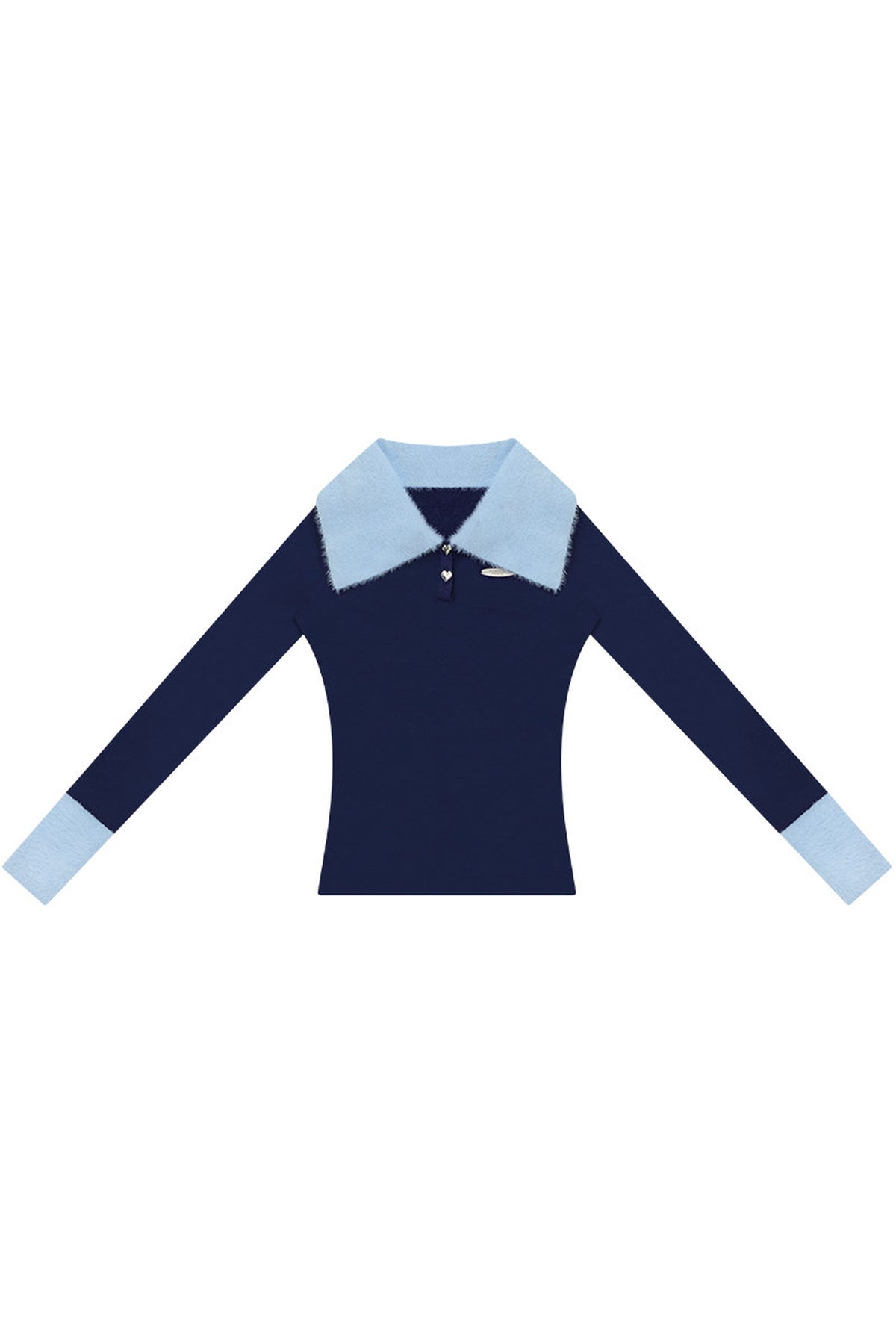 Navy Blue Polo Collar Knit Sweater