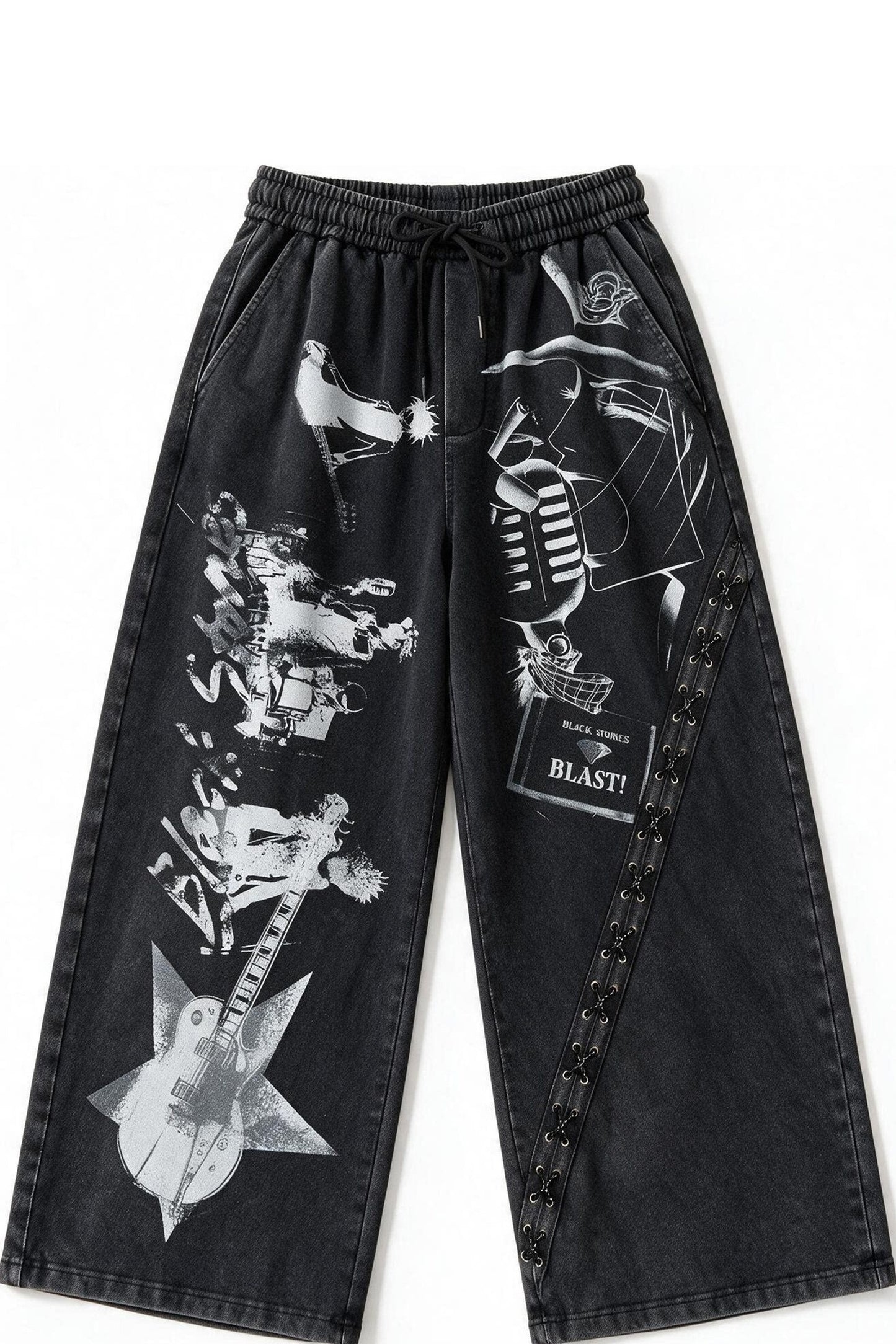 Retro Distressed Print Sweatpants