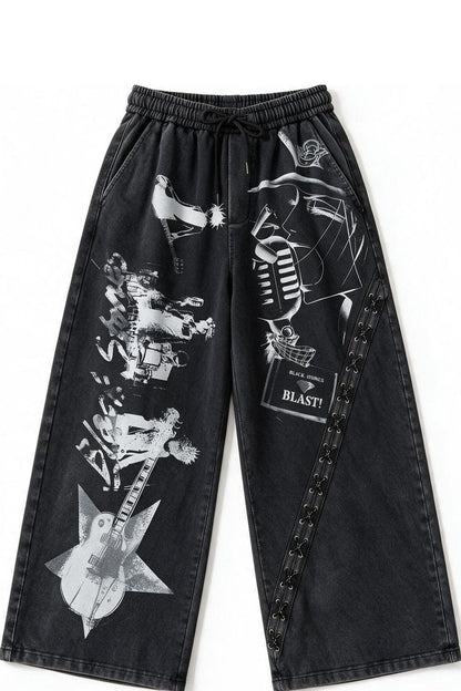 Retro Distressed Print Sweatpants