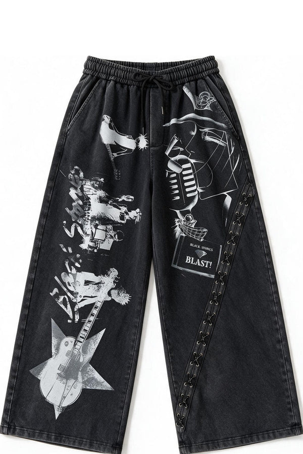 Retro Distressed Print Sweatpants