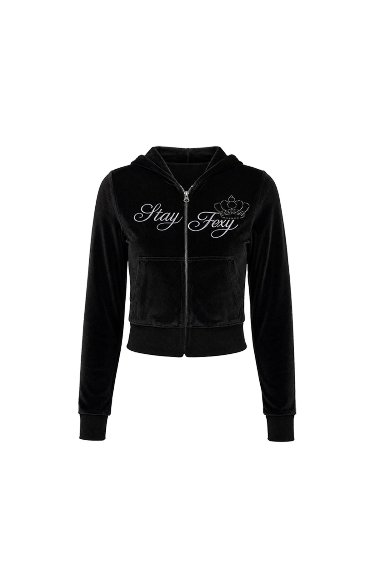 Glossy Velvet Hooded Tracksuit Set-Up