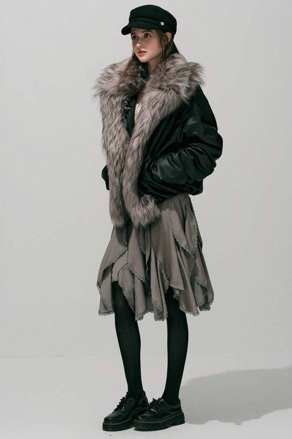 Large Fur Collar Leather Jacket