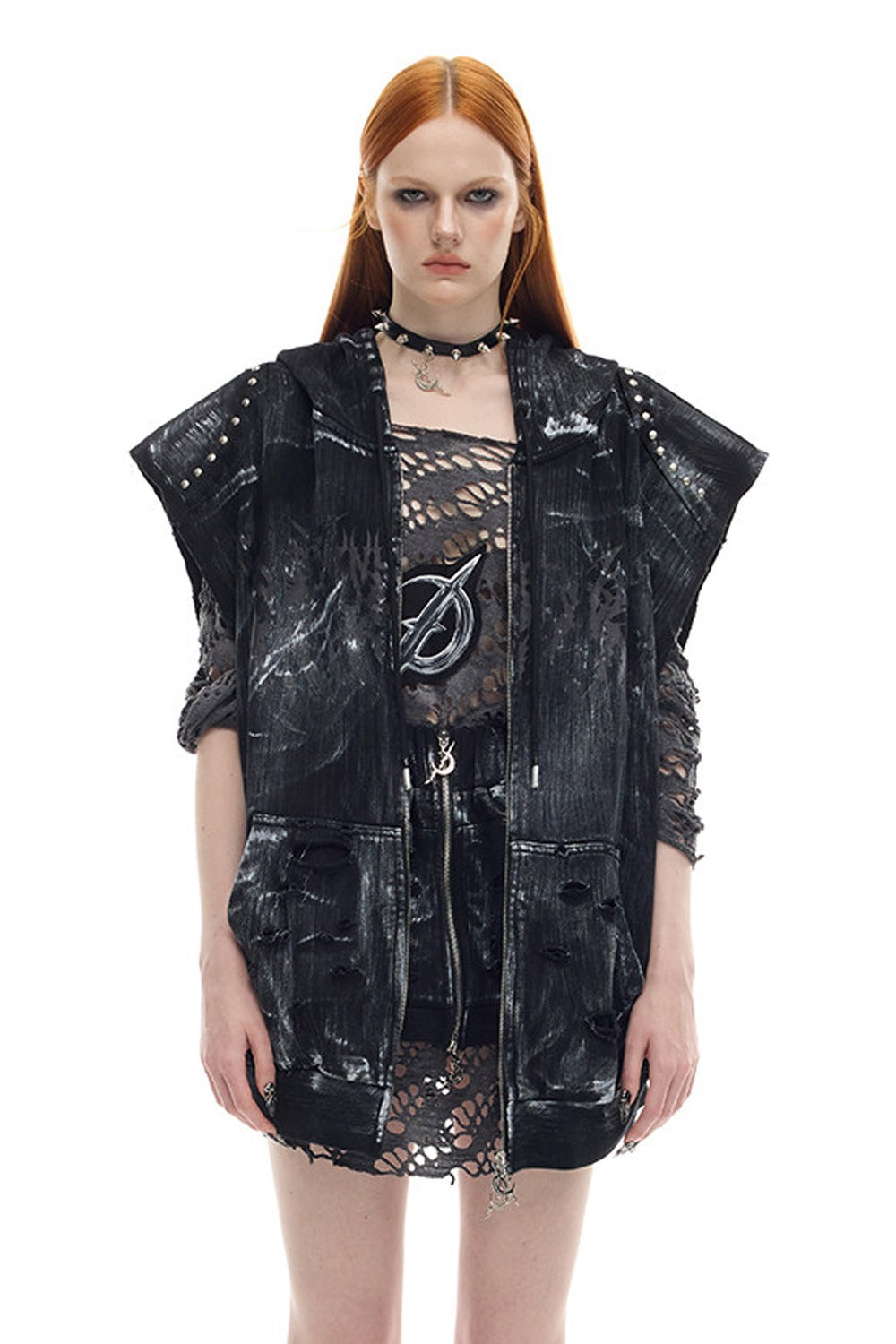 Cat Ear Studded Sleeveless Jacket Vest