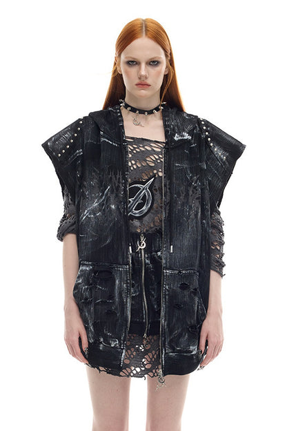 Cat Ear Studded Sleeveless Jacket Vest