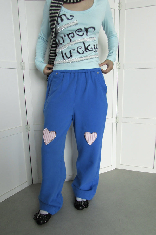 Heart Patch Wide Leg Sweatpants