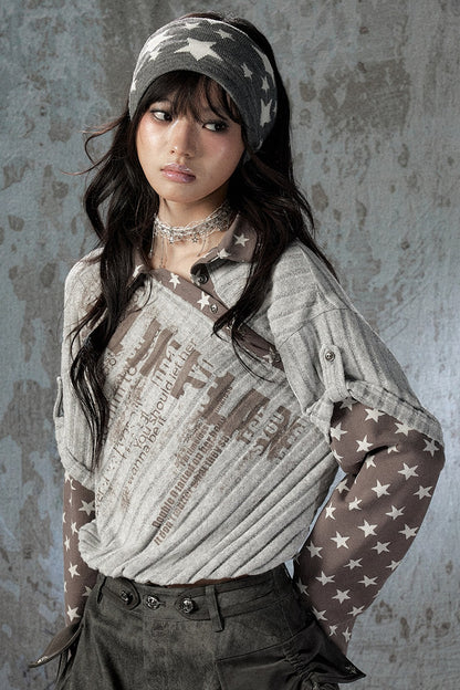 Asymmetrical Star Patchwork Long-Sleeve T-Shirt