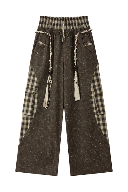 Pantalon large patchwork à carreaux