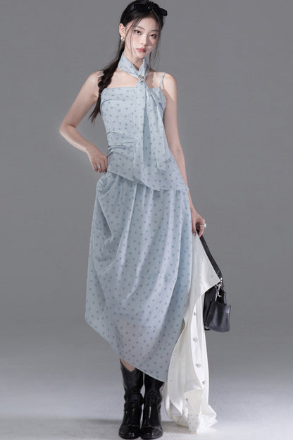 Ribbon Polka Dot Layered-Look Dress
