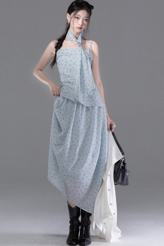 Ribbon Polka Dot Layered-Look Dress