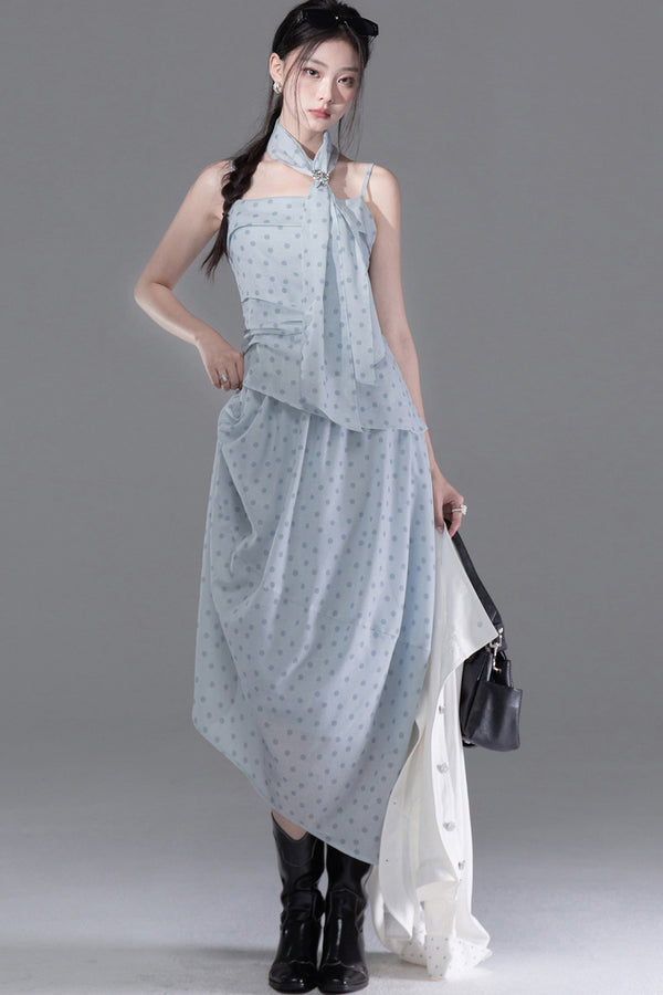 Ribbon Polka Dot Layered-Look Dress