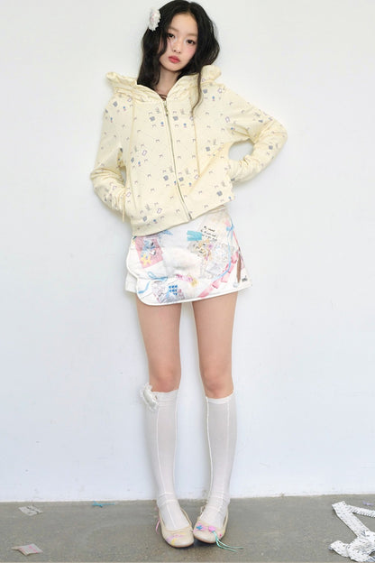 Bunny Print Hooded Sweatshirt Jacket