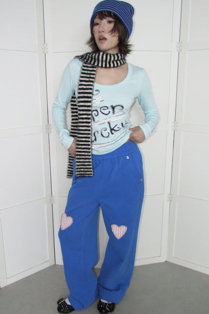 Heart Patch Wide Leg Sweatpants