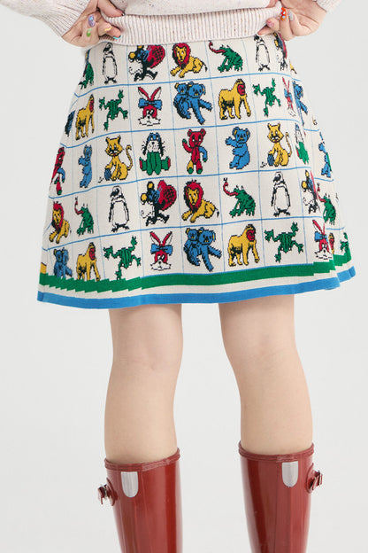 Colorful Animal Heart Knit A-Line Skirt
