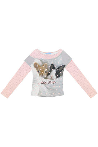 Haut color-block en patchwork avec imprimé lapin