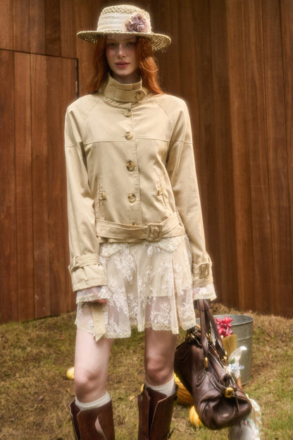 Skin Brown Short Trench Jacket