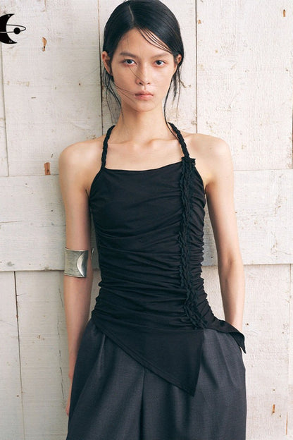 Side Ruched Braided Halter Top