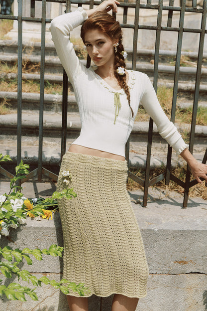 French Pastoral Retro Lazy Simple Knitted Top Set-Up