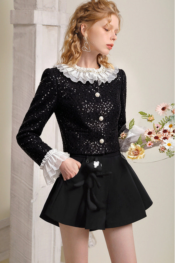 Short Ruffled Lotus Sleeve Jacket