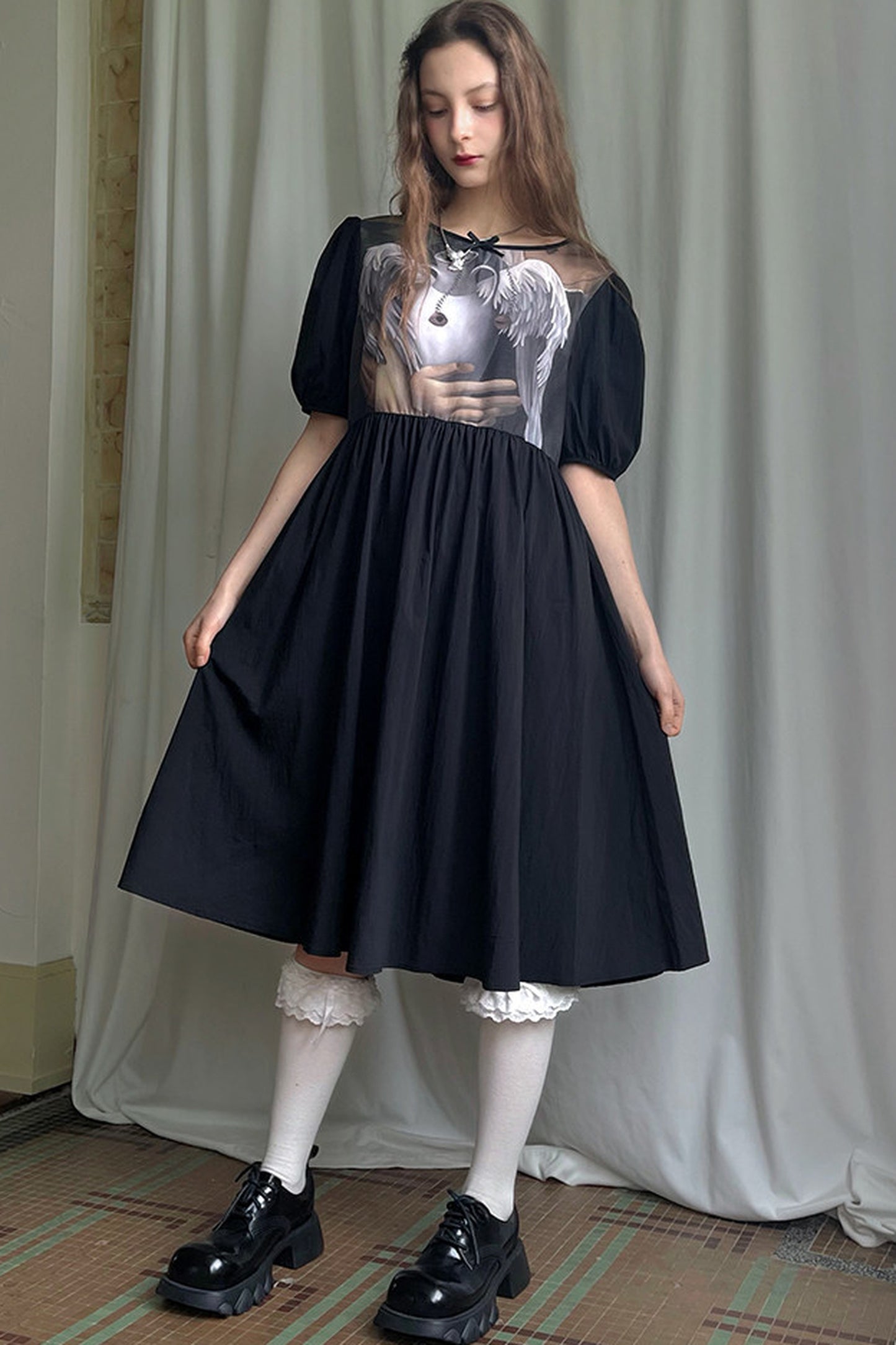 Tempera Oil Painting Print Short-Sleeved Dress