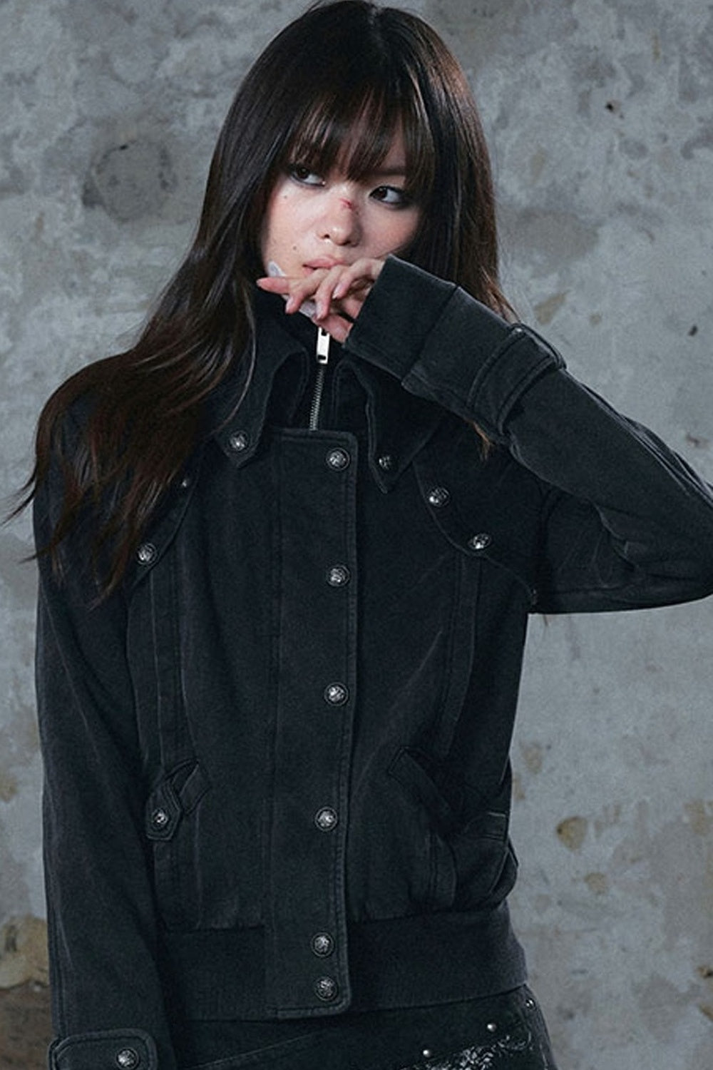 Distressed Knit Double Collar Jacket