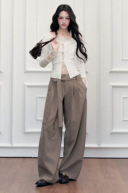 Tie-Belt Wide-Leg Pants