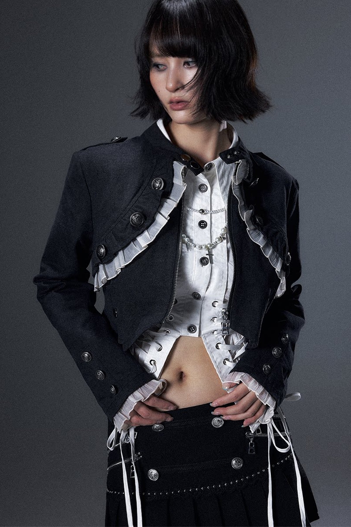 Punk Lace Ruffle Metal Buckle Jacket