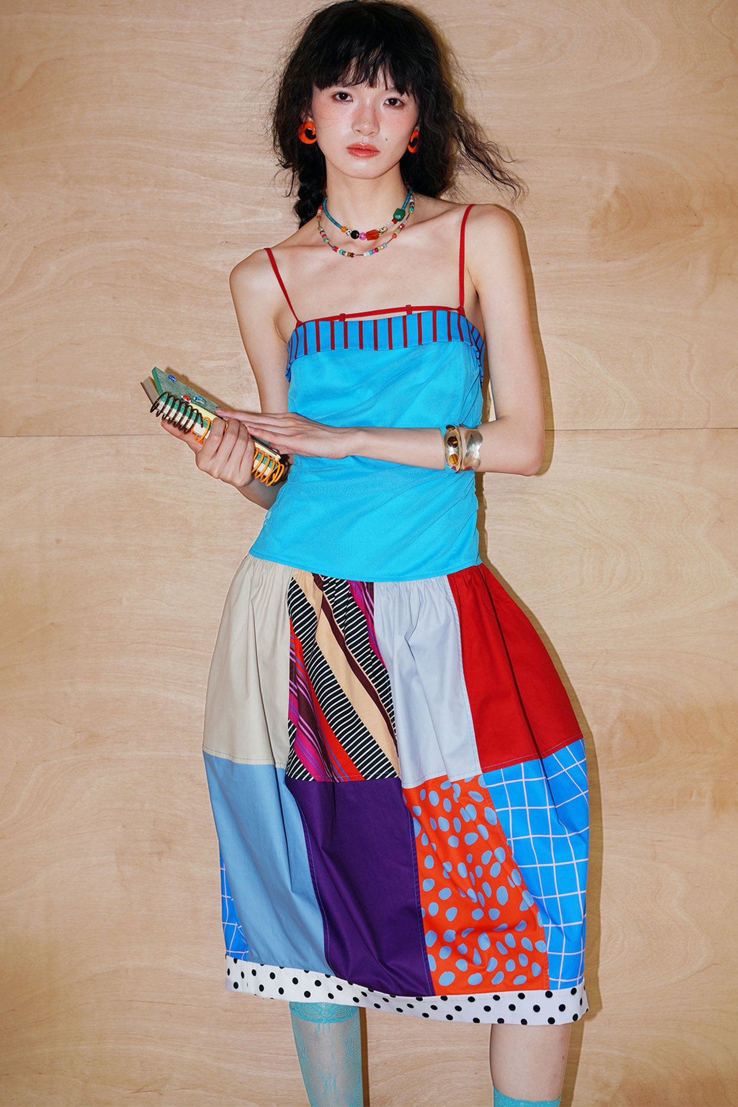 Patchwork Pleated Balloon Dress