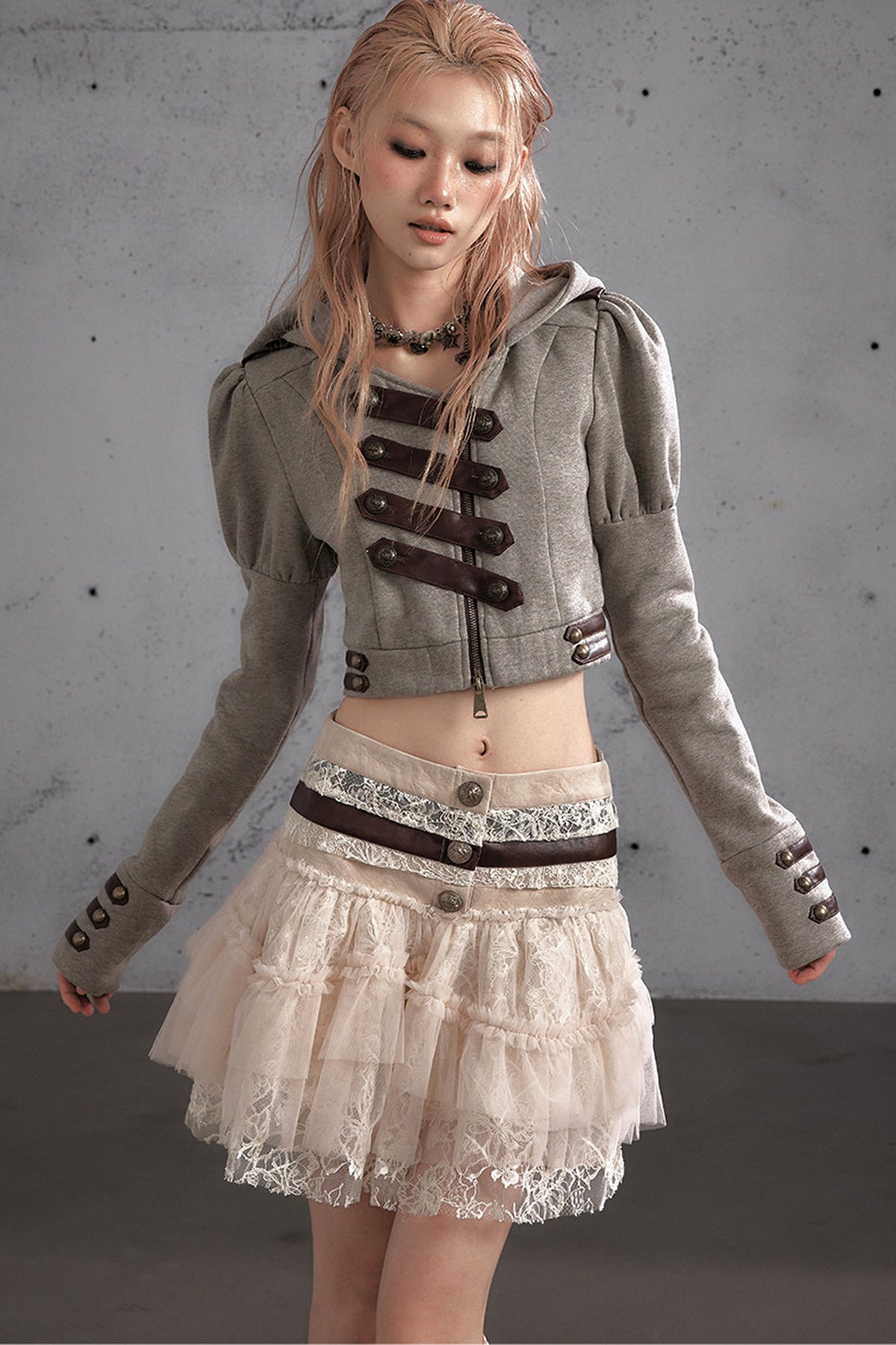 Lace Patchwork Pleated Multi-Layered Puffy Skirt