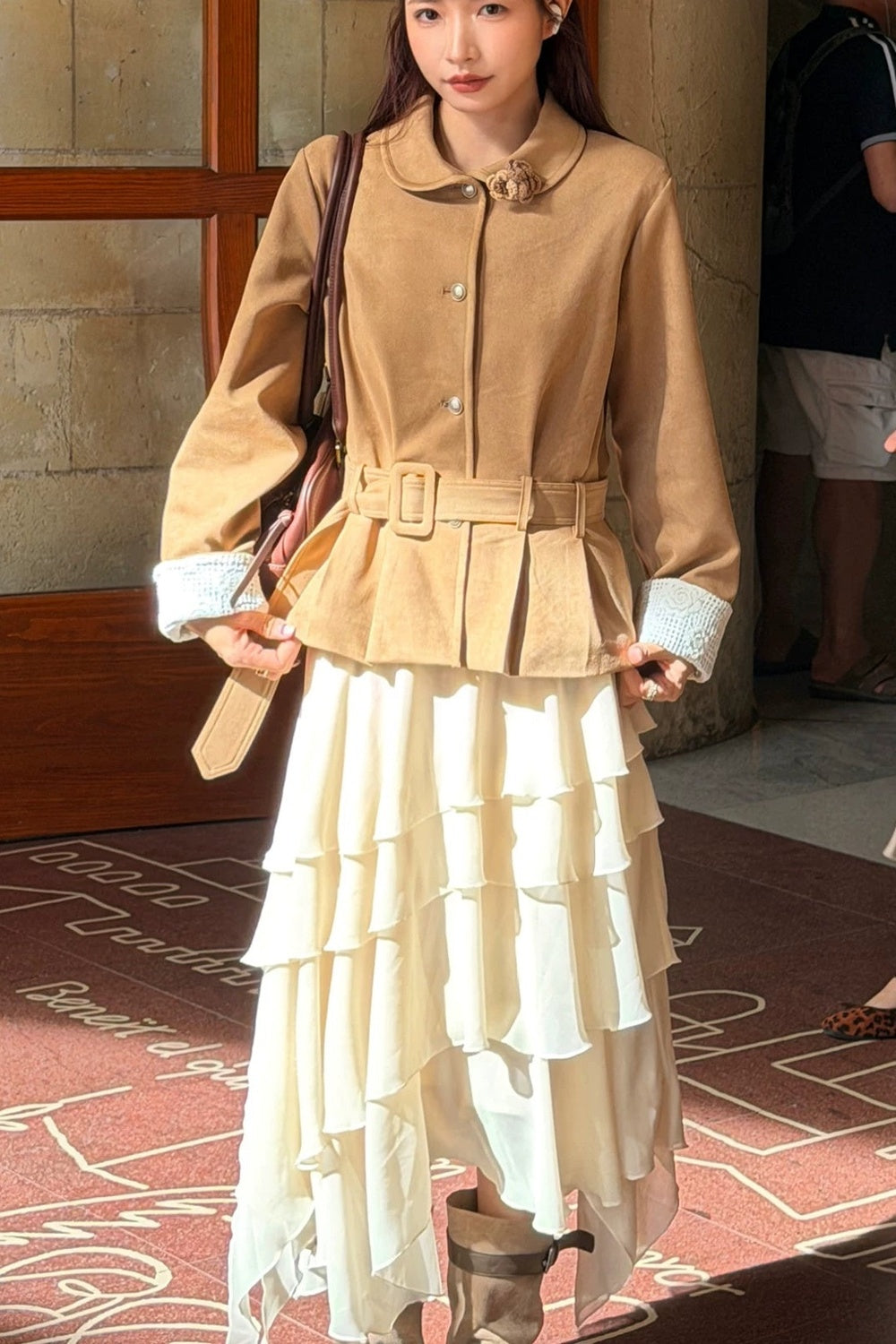 Waist-Cinching Suede Lace Cuffs Jacket