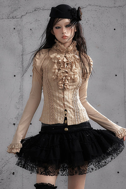 Lace Patchwork Pleated Multi-Layered Puffy Skirt