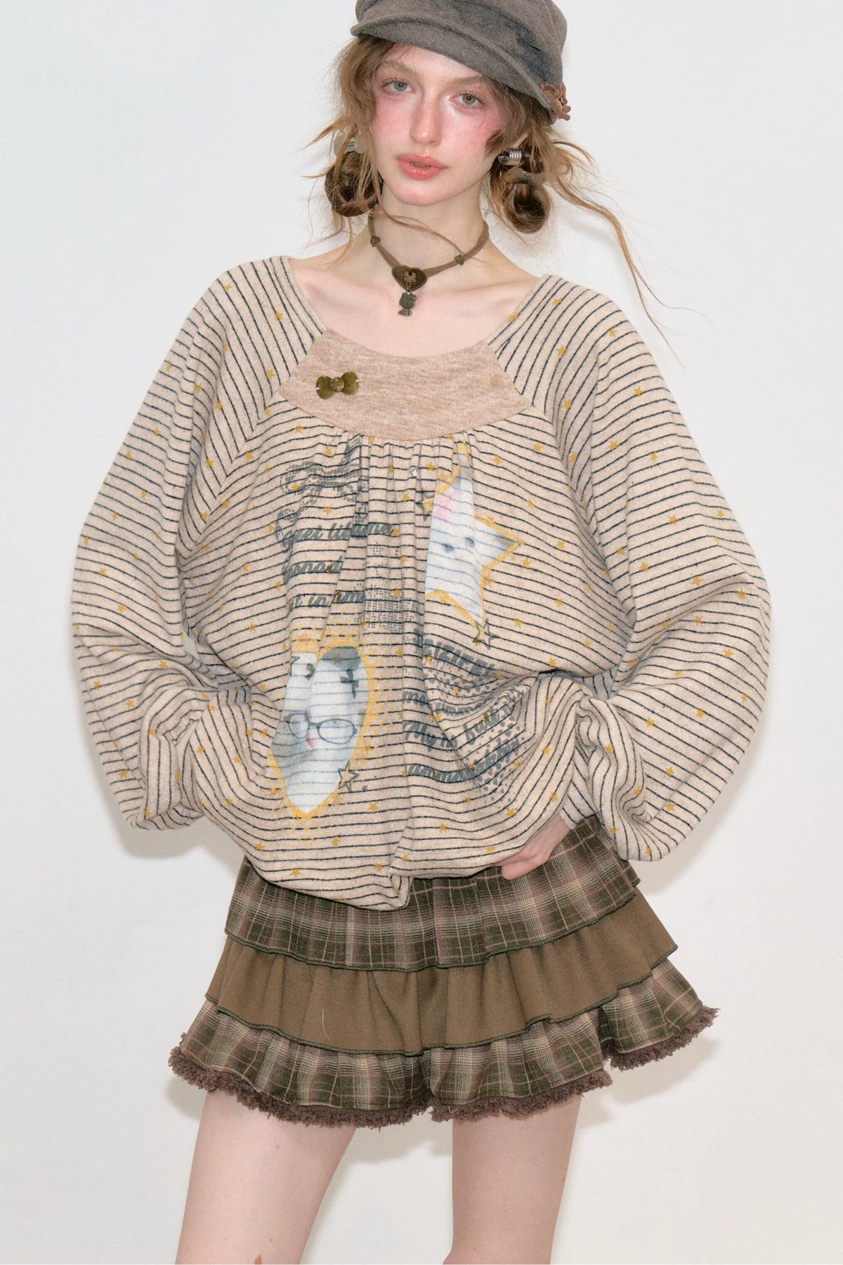 Striped Cat Print Sweatshirt