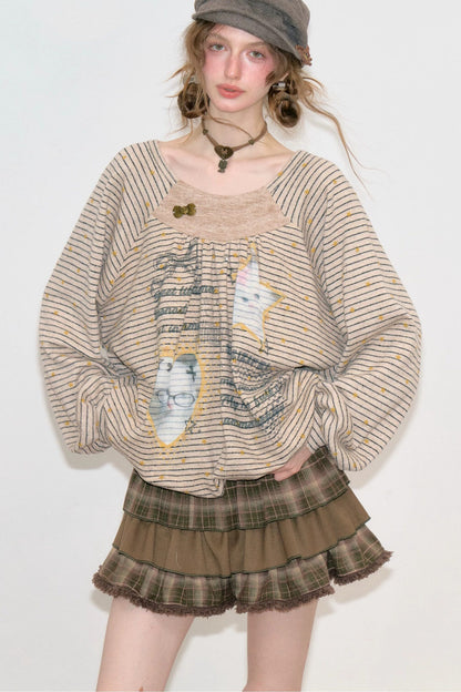 Striped Cat Print Sweatshirt
