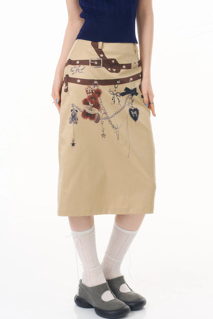 Chain Bear Khaki Skirt
