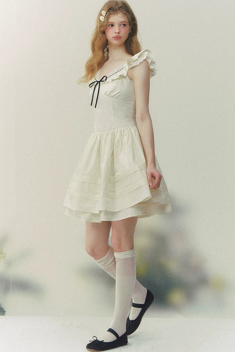 Sunset Patchwork Flutter-Sleeve Dress