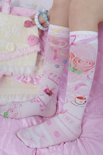 Vintage Print Mid-Calf Socks