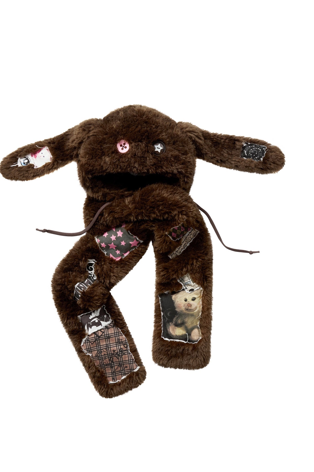 Brown Patchwork Lop-Eared Rabbit Hooded Scarf