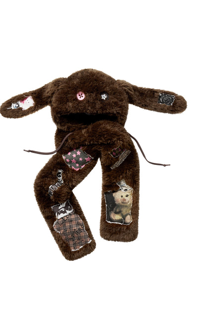 Brown Patchwork Lop-Eared Rabbit Hooded Scarf