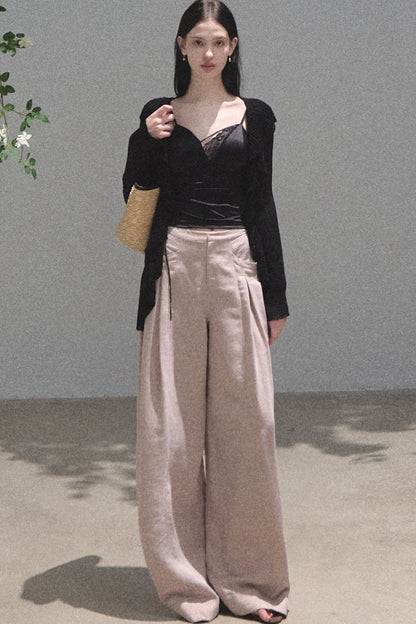 Goldene weite Seiden-Leinen-Hose