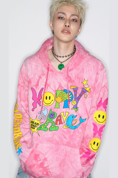 Pink Tie-Dye Smiley Face Hooded Sweatshirt