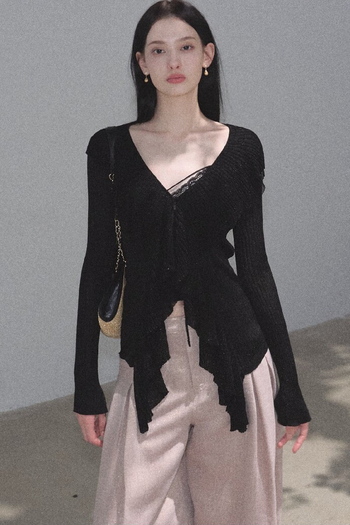 Shimmer V-Neck Long-Sleeve Cardigan Top