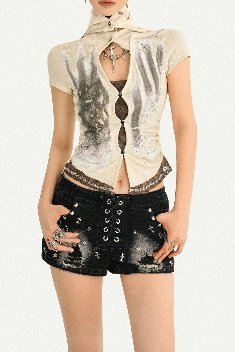 Punk Nieten-Jeansshorts