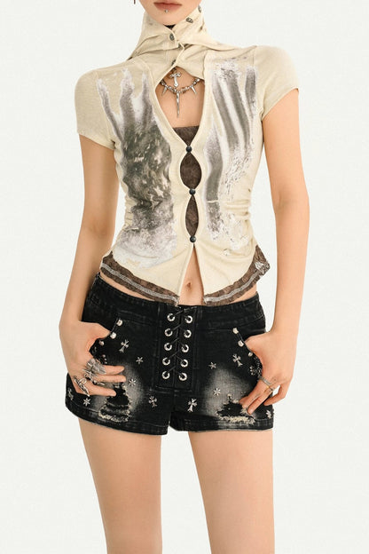 Punk Nieten-Jeansshorts