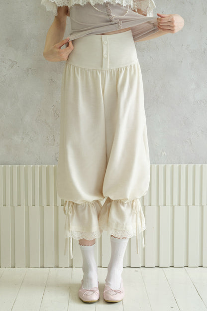 Flower Bud Lace High-Waisted Lantern Pants