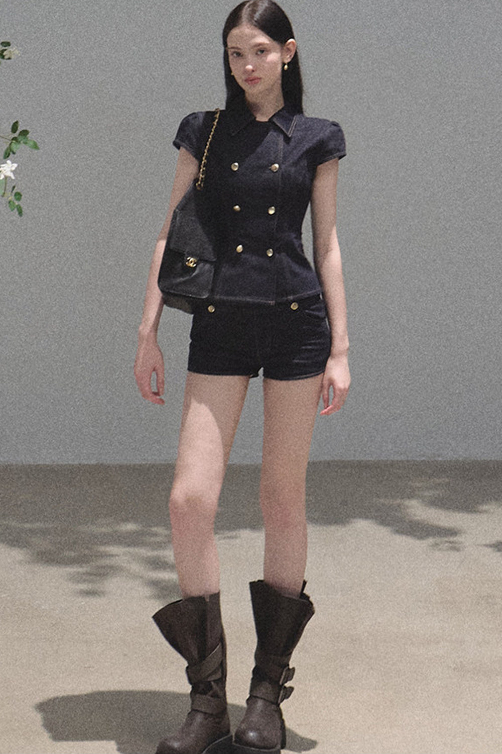 Retro Denim Waist-Cinching Dress Set-Up