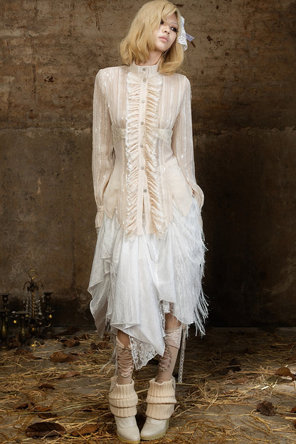 Lace Sequin Ruffle Gothic Shirt