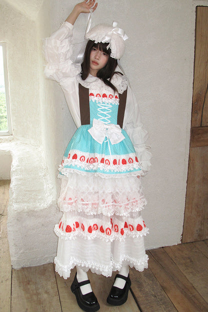 Strawberry Print Lace Tiered Skirt
