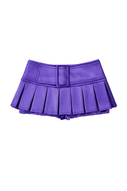 Satin Solid Color Pleated Skirt