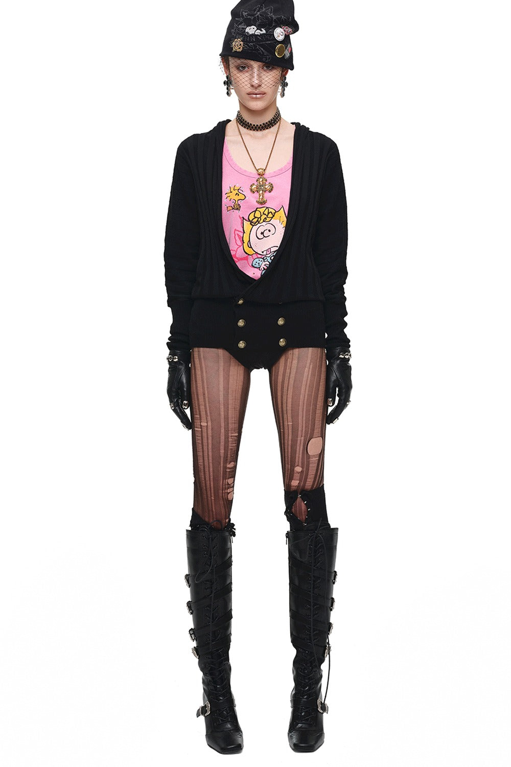 Double-Breasted V-Neck Knit Cardigan